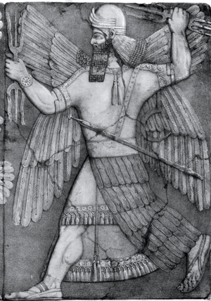 Cropped Image of Carving Showing the Mesopotamian God Ninurta