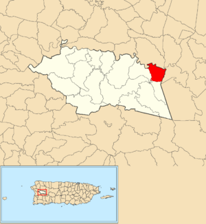 Location of Espino within the municipality of Las Marías shown in red