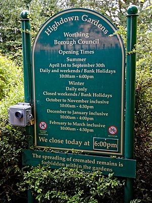 Highdown Gardens entrance sign, Worthing, West Sussex, England