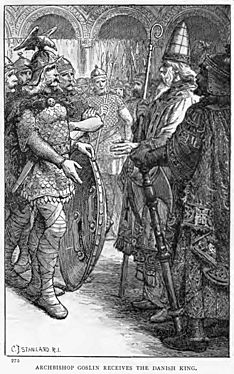 Illust by Staniland for Hentys Dragon and Raven- The Archbishop receives the king