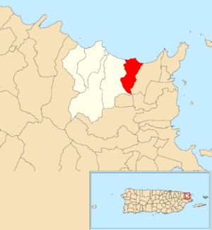 Location of Juan Martín within the municipality of Luquillo shown in red
