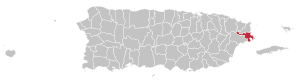 Map of Puerto Rico highlighting Ceiba Municipality