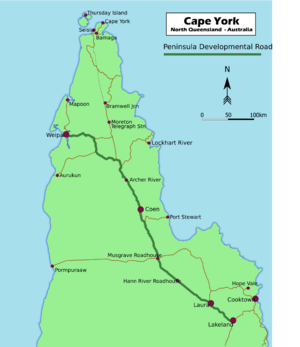 Map of Cape York - Peninsula Developmental Road