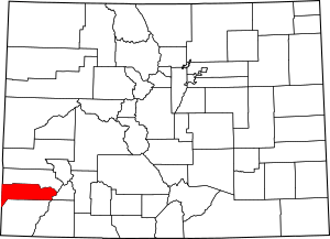 Map of Colorado highlighting Dolores County