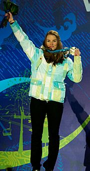 Tina Maze with Olympic silver medal 2010