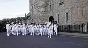 US Navy 090826-N-5843P-024 Members of the U.S. Navy Band, led by drum major Master Chief Musician Joe D. Brown, marches on to the parade grounds in front of the Manege Militaire de Quebec as part of the opening ceremony of the