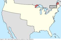 Map of the change to the international disputes involving the United States in central North America on August 5, 1835