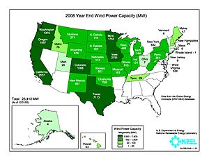 United States installed wind power capacity by state 2008