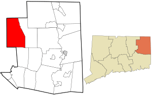 Location in Windham County and the state of Connecticut.