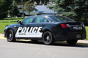 A black Gillette Police Department patrol car in Gillette, Wyoming