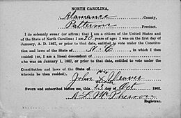 Alamance County North Carolina voter registration card 1902