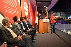 Beyond Rubik's Cube VIP opening at Liberty Science Center podium photo