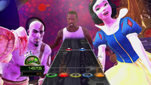 CJ, Kratos and Snow White in Guitar Hero
