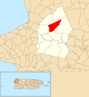 Location of Cuchillas within the municipality of Moca shown in red