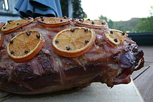 Glazed Christmas ham with orange slices 2