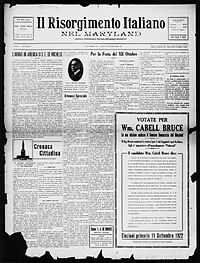 Il risorgimento italiano nel maryland 1922-09-09 cover