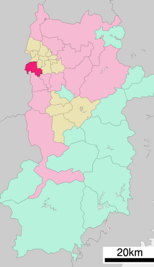 Location of Kashiba in Nara Prefecture