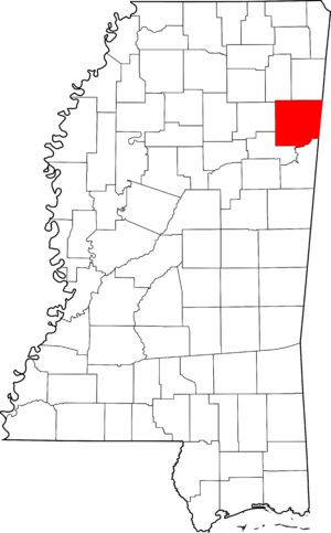 Map of Mississippi highlighting Monroe County