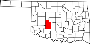 Map of Oklahoma highlighting Caddo County