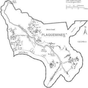 Map of Plaquemines Parish Louisiana With Municipal Labels