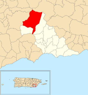 Location of Muñoz Rivera within the municipality of Patillas shown in red