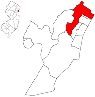 Map highlighting North Bergen within Hudson County. Inset: Location of Hudson County in New Jersey.