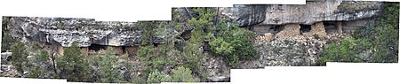 Panorama of the southern cliff dwellings at Walnut Canyon National Monument