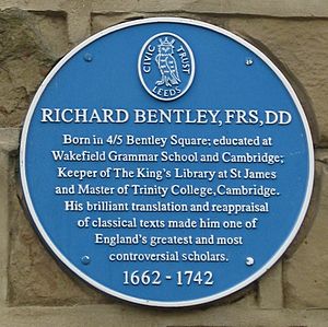 Richard Bentley blue plaque Bentley Square Oulton