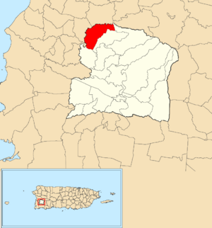 Location of Rosario Bajo within the municipality of San Germán shown in red