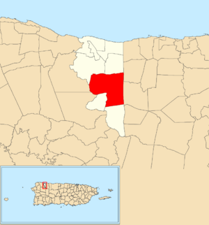 Location of San Antonio within the municipality of Quebradillas shown in red