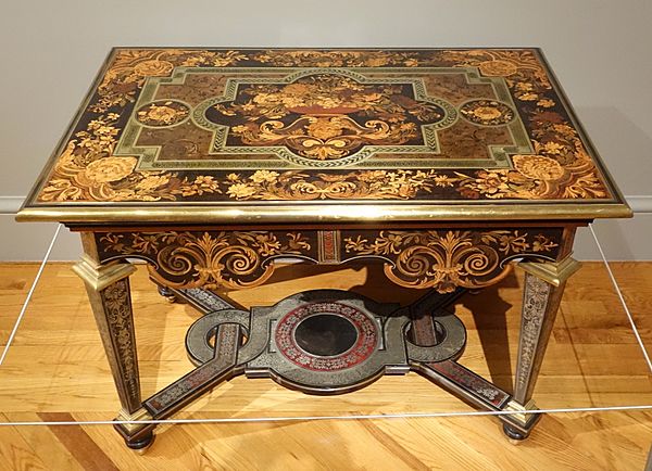 Table, Andre-Charles Boulle, Paris, c. 1670-1680, marquetry of various woods, pewter, brass, copper, horn, tortoiseshell - California Palace of the Legion of Honor - DSC07731