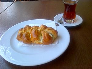 Turkish tea and poğaça