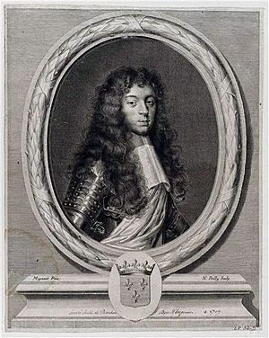 Undated engraving of Henri Jules de Bourbon, Prince of Condé by Nicolas Poilly le Jeune after Mignard.jpg