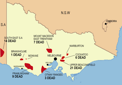 Map of fire affected areas in Victoria
