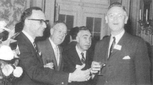 A black-and-white photograph taken during an international management conference in Lisbon in April 1959