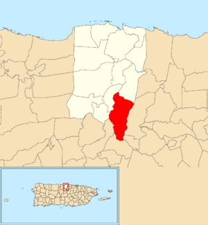 Location of Almirante Sur within the municipality of Vega Baja shown in red