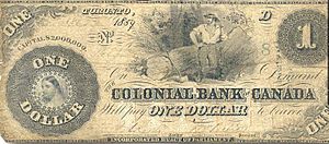 Banknote of the Colonial Bank of Canada