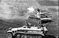Bundesarchiv Bild 101I-219-0596-12, Russland, Panzer IV und Schützenpanzer in Fahrt
