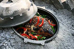 Carp cooked in a sač