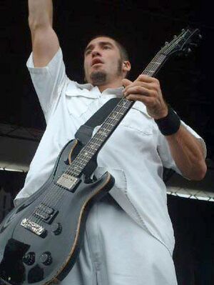 Clint Lowery performing in 1998 as Sevendust guitarist