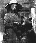 Dr. Mary Winter Fisher, 1880s, with her pet bear, Pickles