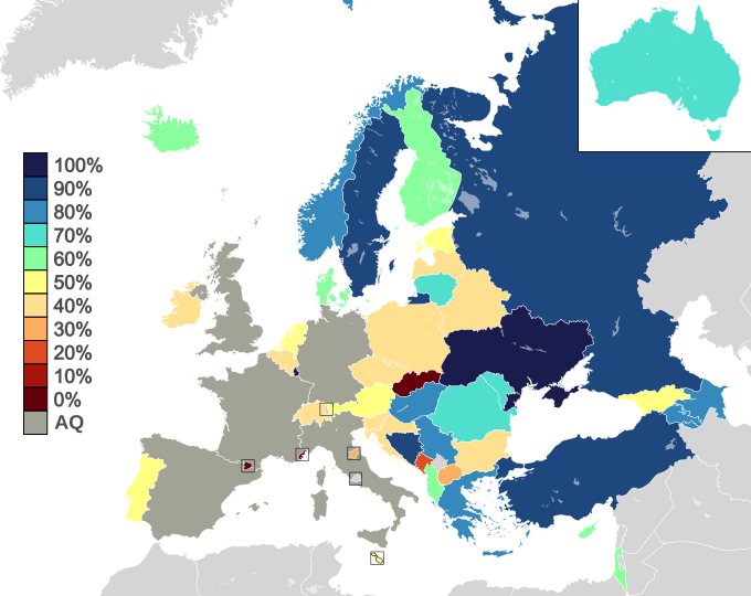 Eurovision semifinal qualification rate map