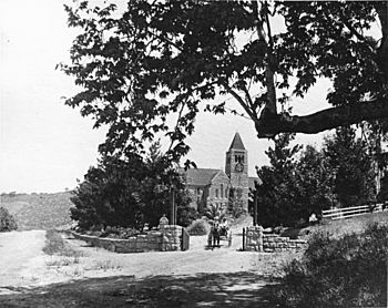 Exterior view of the Church of the Angels, Garvanza, which is now Highland Park near Pasadena, 1898 (CHS-41286)