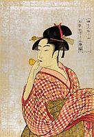 Flickr - …trialsanderrors - Utamaro, Young lady blowing on a poppin, 1790