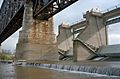 Fourteenth Street Bridge pier and upper gates of McAlpine Dam, 1998, Ohio River mile 605 (98k059)