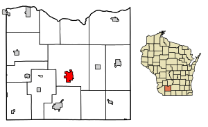 Location of Dodgeville in Iowa County, Wisconsin.