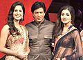 Shah Rukh Khan with Jab Tak Hai Jaan co-stars Katrina Kaif and Anushka Sharma
