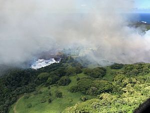 Lava flowing into Green Lake, Kapoho, Hawaii