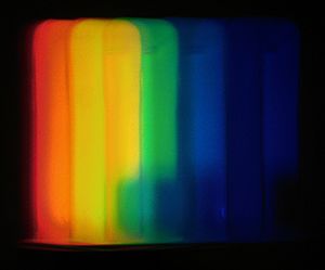Light dispersion of a compact fluorescent lamp seen through an Amici direct-vision prism PNr°0114