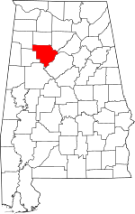 Map of Alabama highlighting Walker County